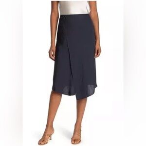 Vince Skirt Asymmetrical Wrap Coastal Blue Satin Effect  A-line Midi Size US 12